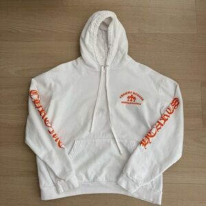 Chrome Hearts Authentic Hollywood Triple Cross Hoodie White Orange, Size Large